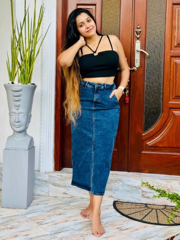 Women's Front Slit Denim Skirt | Mid Waist Style