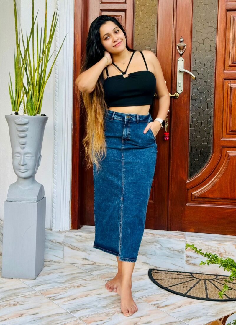 Women's Front Slit Denim Skirt | Mid Waist Style