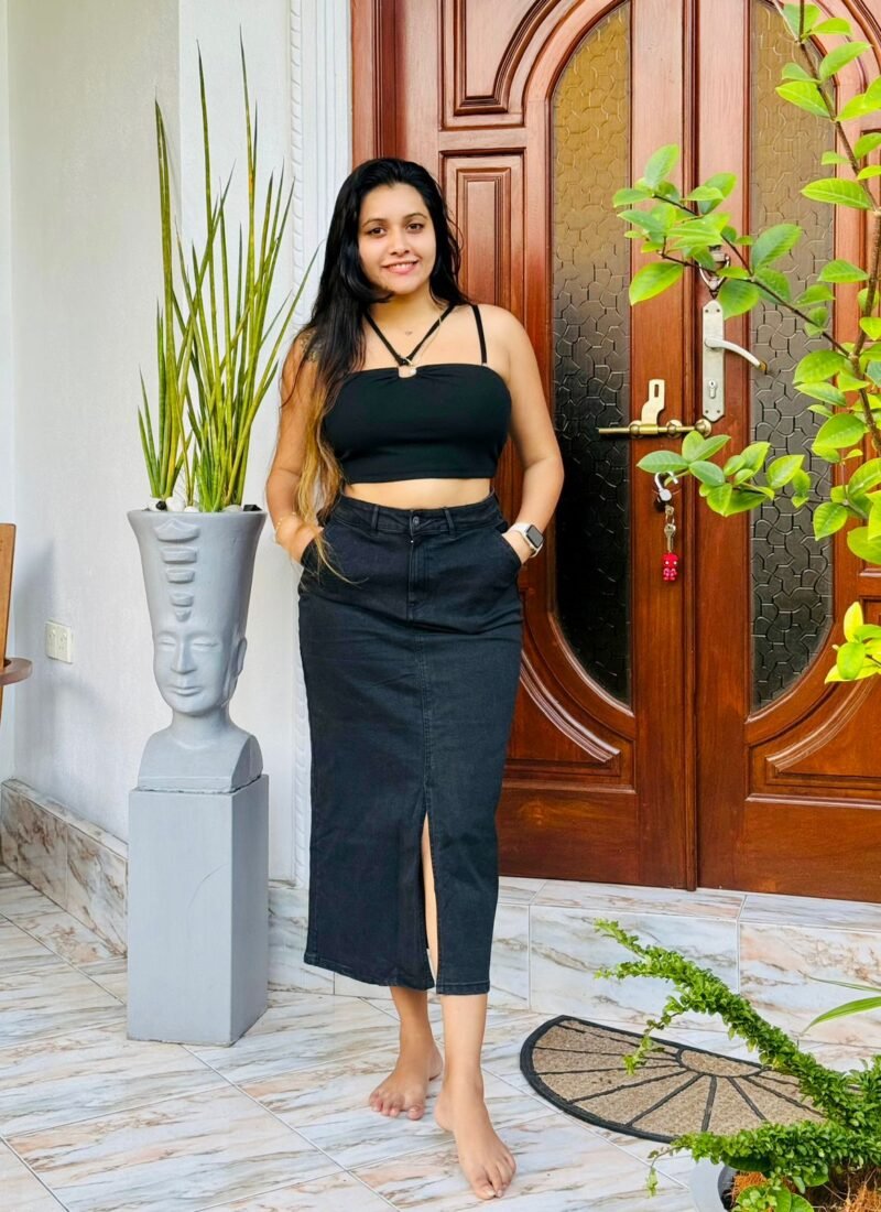 Women's Front Slit Denim Skirt | Mid Waist Style - Image 2