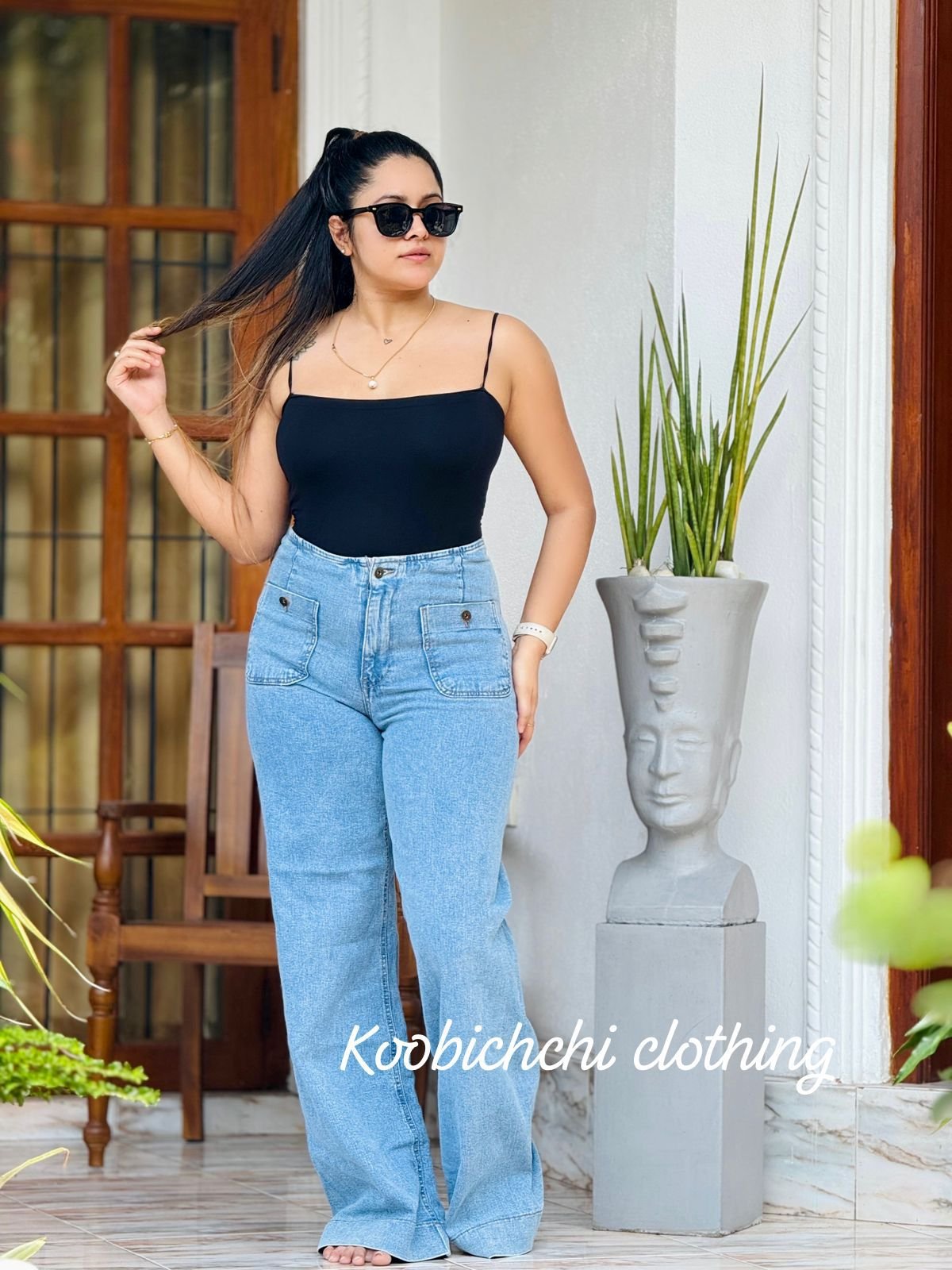 Front Pocket Wide Leg Jeans | Women's Pocket Detail Denim