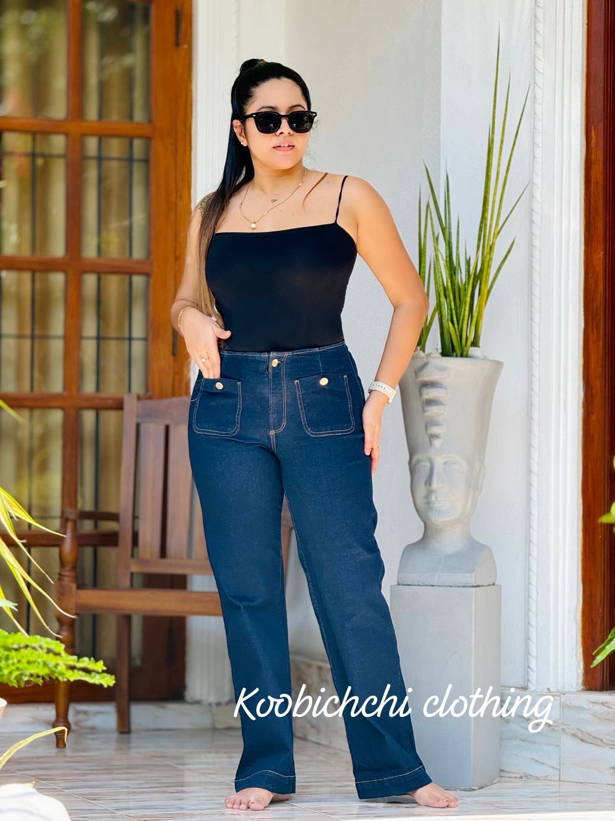 Front Pocket Wide Leg Jeans | Women's Pocket Detail Denim - Image 3